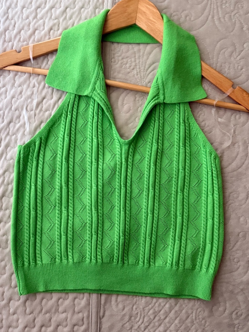 Green Halter Knit Crop Top